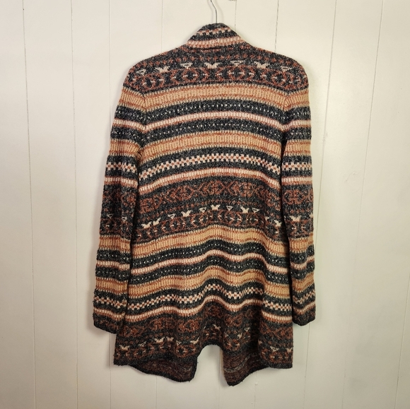 Lucky Brand Open Front Long Sleeve Cardigan Sweater Cotton Pink Blue Fair isle - Picture 2 of 8